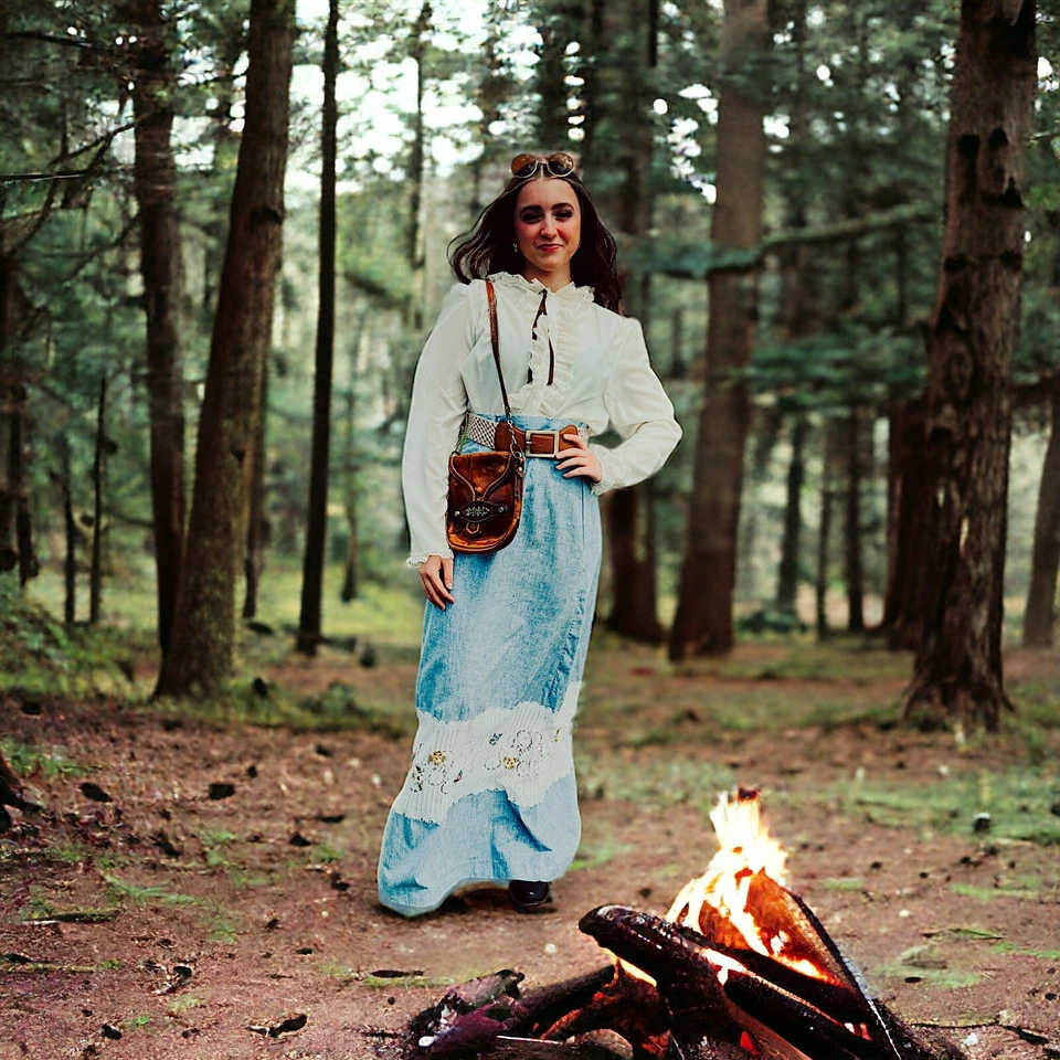 Falda Vintage Años 60 70 Pradera Algodón Encaje Panel Floral Alto Wiast S/M Foto 1 de 4