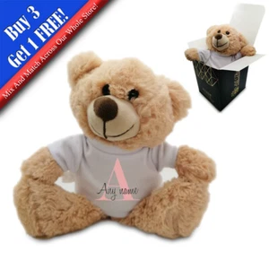 Personalised Light Brown Teddy Bear with T-shirt with Initial and Name Design - Picture 1 of 2