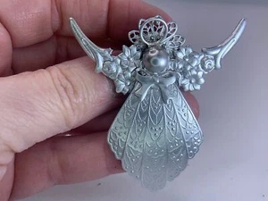 Christmas Angel Openwork Vintage Silver Brooch Tack Pin M-2367 - Picture 1 of 3