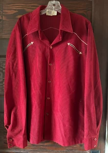 Vtg 70's PAUL HOWARD CALIFORNIA Men's Nylon Corduroy Western Red Shirt X-Large - Picture 1 of 12