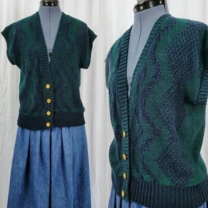 Chaleco Suéter Vintage Verde Bosque y Azul Marino De Gran Tamaño con Botones Dorados Talla M? - Imagen 1 de 15