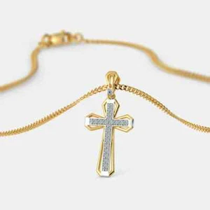 0.30ct Lab Grown Diamond Asher Cross Pendant in Solid 14kt Yellow Gold - Picture 1 of 14