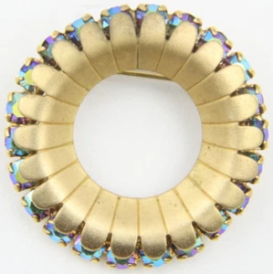 Broche broche anillo círculo tono dorado vintage de 1,38" topacio con estrás aurora boreal - Imagen 1 de 3
