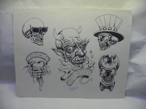 Vintage 1989 Gill Montie "Skulls" tattoo flash. - Picture 1 of 3