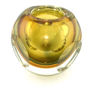 Vintage Murano Sommerso Kerzenhalter mundgeblasenes Glas facettierte Seiten braun grün bernsteinfarben - Bild 1 von 5