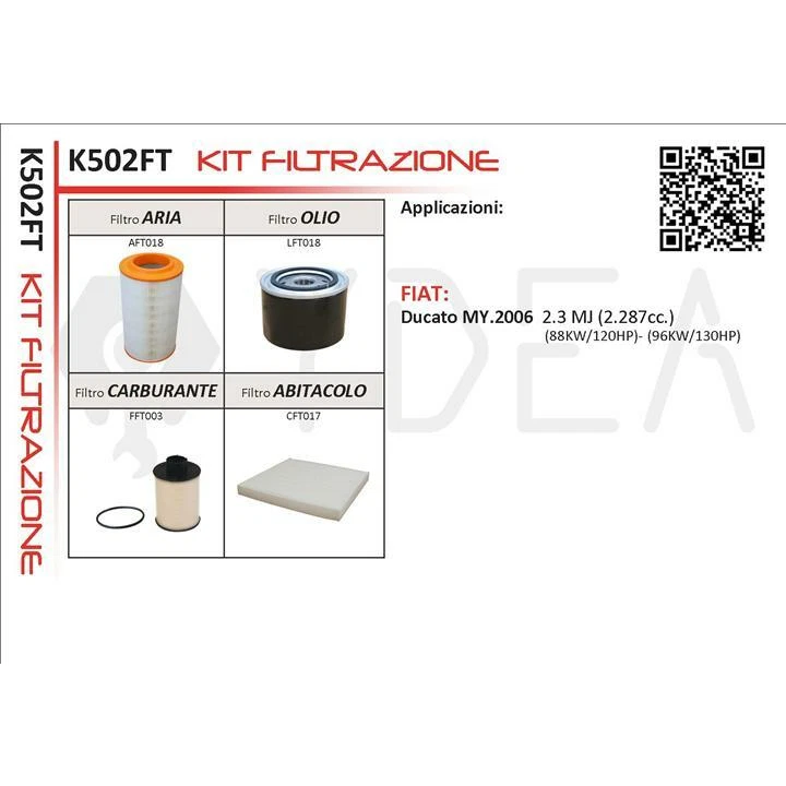 KIT TAGLIANDO 4 FILTRI FIAT DUCATO (250_, 290_) 2.3 D Multijet 2006>2011 K502FT Foto 1 de 1