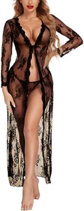 Sexy Lace Robe for Women Lingerie Bridal Lace Babydoll Robe Sheer Wedding Gown - Picture 1 of 49
