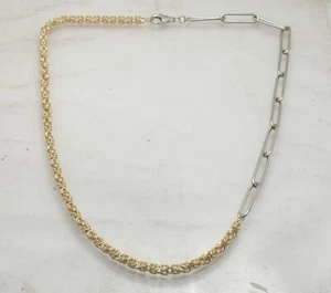 Paper Clip Byzantine Chain Necklace 14K Yellow Two-Tone Gold Plated 925 Silver - Picture 1 of 4