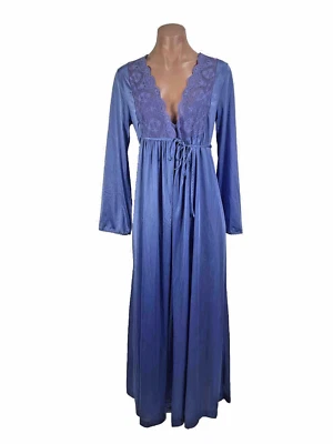 60s 70s Gilead Periwinkle Nylon Peignoir Set Nightgown Robe Lace Floral Set 3996 - Image 1 of 4