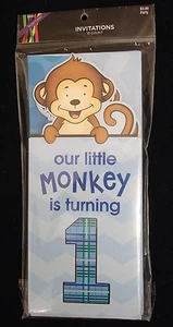 Brand New 1 Year Invitations Happy Birthday Little Monkey 10 Count - Picture 1 of 3