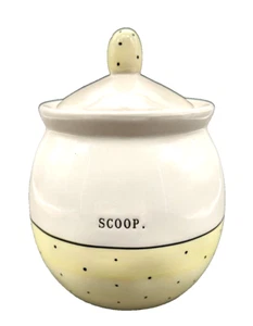 Rae Dunn Sugar Bowl with Lid Artisan Collection By Magenta "SCOOP" Yellow w/Dots - Picture 1 of 6