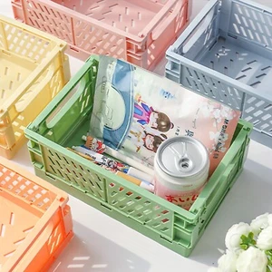 Collapsible Storage Crates Stackable Plastic Shelf Basket Desktop Tidies 2 Pcs - Picture 1 of 10