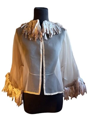 NWT Vtg 60's LEE MENICHETII Sheer Nylon Fringed Cropped Lingerie Top W/Hanger LG - Image 1 of 4