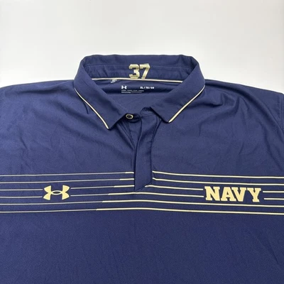 Team Issue U.S. Navy Midshipmen Logo Polo Shirt Under Armour Mens XL Blue - Image 1 of 4
