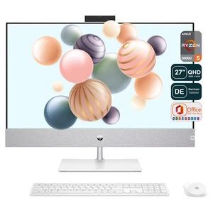 HP Pavilion All-in-One komputer stacjonarny, Ryzen 5 5500U, 27" QHD, QWERTZ klawiatura + mysz - Zdjęcie 1 z 10