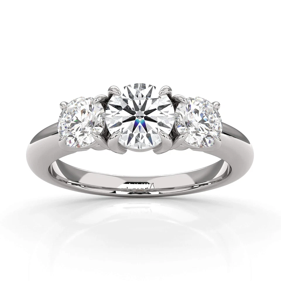 Anillo de compromiso de aniversario de diamantes redondos con montura de 3 puntas GIA H VS1 3 Ctw Foto 1 de 4