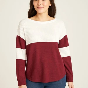 Top donna Francesca’s manica lunga colorblock taglia M maglia waffle bianco bordeaux - Foto 1 di 10