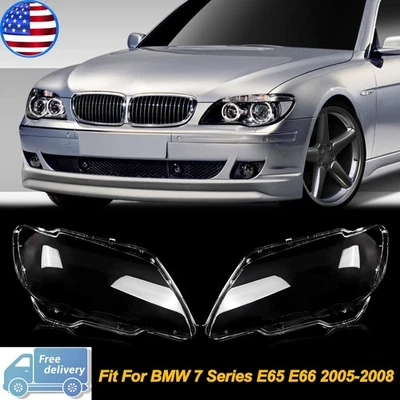 Pair Front Headlight Lens Cover Replacement For BMW 7 Series E65 E66 2005-2008 Foto 1 de 4