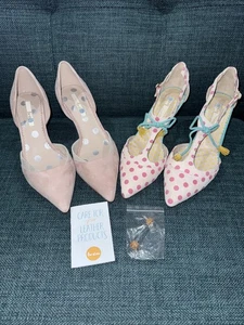 EUC Lot of 2 Boden Pink Beige Silver Polka Dot Pump Heels Leather Size US /EU 39 - Picture 1 of 18