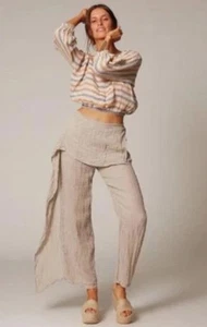 ESTILO EMPORIO Coco Linen Pants Large Crop Naturale NEW W/O TAGS - Foto 1 di 5