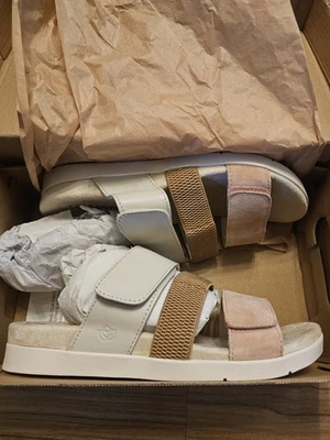 Spencer 凉鞋皮革灰色粉红色 Tessa 平底鞋女式 10 D 码 — 第 1/4 张图片