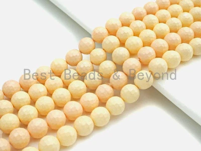 Natural Mother of Pearl Light Peach Color Round Faceted beads, - Image 1 of 4