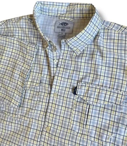 Camicia Aftco Uomo XL Multi Plaid Performance Pesca Manica Corta Tasca Maglia - Foto 1 di 8