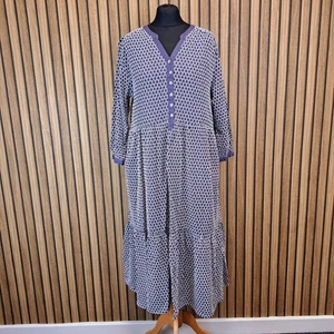 White Stuff Midi Dress Prairie Purple Floral UK 16 3/4 Sleeve Jersey Flare - Picture 1 of 12