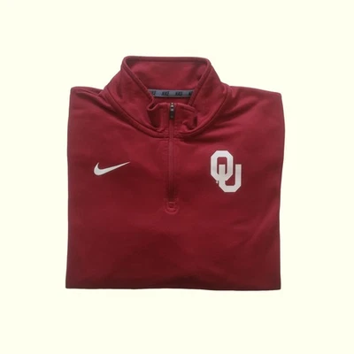 NIKE NCAA OU SOONERS OKLAHOMA FOOTBALL 1/4 ZIP ACTIVE DRI FIT T SHIRT WMNs SZ L - Image 1 of 4