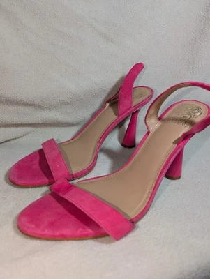 Pink Suede Peep-Toe Slingback Sandal Heels By Vince Camuto Sz 12 Very Clean. - Image 1 of 4