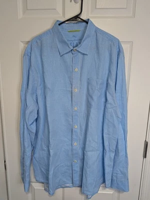 Tommy Bahama Shirt Men's Extra Large Blue 100% Linen Button Up Long Sleeve - Image 1 of 4