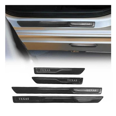 Door Sill Scuff Plate Scratch Protector for Cadillac Carbon Fiber Black 4 Pcs - Image 1 of 4