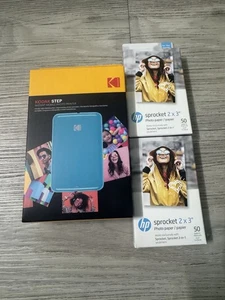 New And Sealed Blue Kodak Step Printer Plus (2) 50 Sheet 2x3 Bundle ! - Picture 1 of 2