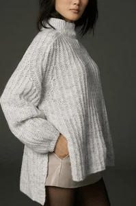 Pilcro Anthropologie Textured Tunic Sweater Gray Size Medium Mock Neck Chunky - Picture 1 of 9