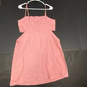 Vestido Melloday Rosa Manga Corta Lados Satinado Mini Cambio Cuello Cuadrado Mujer Talla L - Imagen 1 de 9