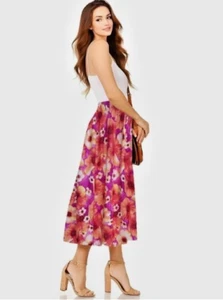 Mujer Verano Floral Midi Falda Elegante Estampado, Cintura Elástica, Falda Ligera - Imagen 1 de 5