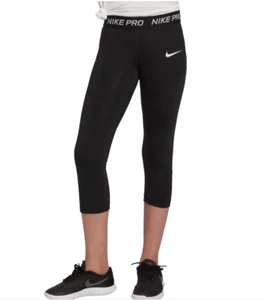 NWT Nike $35 Girls' Pro Dri-FIT Solid Capris, Black, Sz S (8-9) - Picture 1 of 5