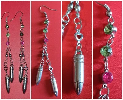 Orecchini PROIETTILI☄️ ciondolo☄️CARTUCCE pietre PENDENTE argento STRASS bossolo - Immagine 1 di 4