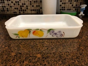 Sartén de vidrio de leche pintada a mano fruta Fire-King Anchor Hocking USADA 1 1/2 qt - Imagen 1 de 5