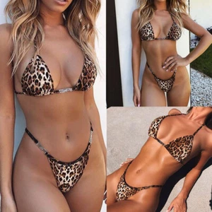 Bikini donna sexy set leopardato costume da bagno spiaggia due pezzi costume da bagno - Foto 1 di 19