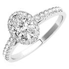 3.45CTW Lab-Grown Diamond & Sapphire 18K Real Gold White Oval Engagement Ring