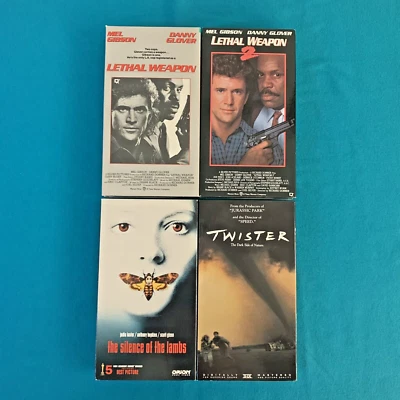 Lot of 4 VHS Video Tapes - Lethal Weapon 1 & 2 - Silence Of The Lambs - Twister Foto 1 de 4