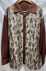 MONTIQUE LS Button Hemd Herren Gr. XL Braun Besatz Abstrakt Boho Retro All Over - Bild 1 von 15