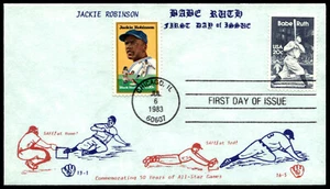 1983 FDC Babe Ruth & Jackie Robinson EC Cachet-Multi Stamp-Light Blue/No Insert - Picture 1 of 2