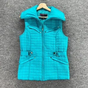 Peck & Peck Quilted Vest Women S Small Blue Collared Full Zip Lined Sleeveless - Picture 1 of 8