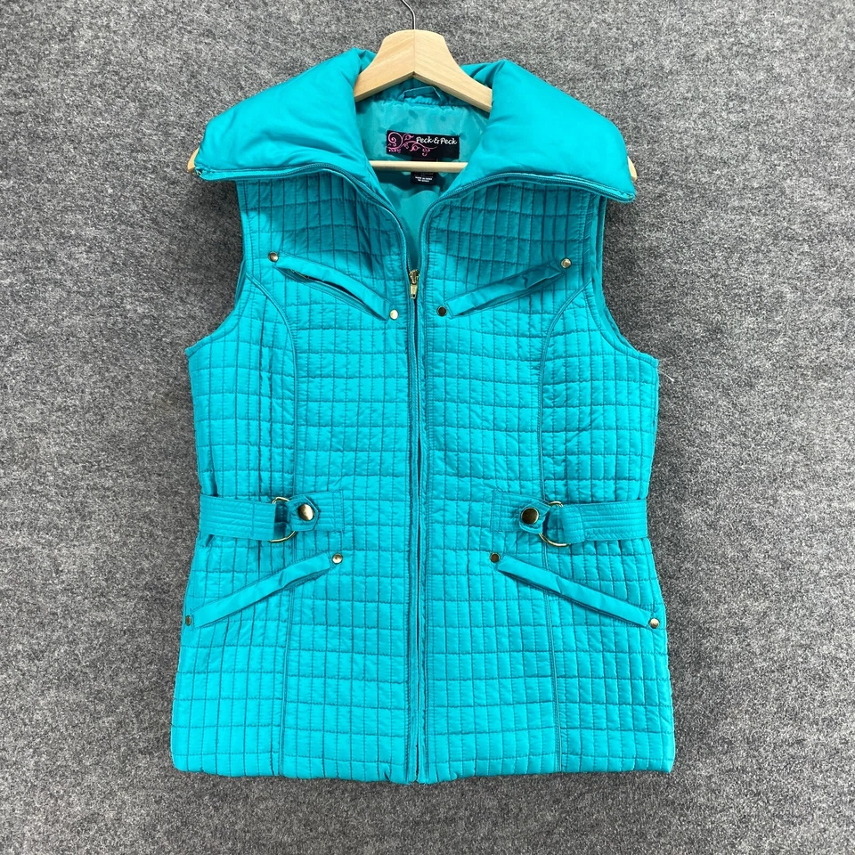 Peck & Peck Quilted Vest Women S Small Blue Collared Full Zip Lined Sleeveless - Image 1 of 4