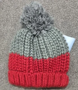 F&F Knitted Winter Hat Size 3-6 Months - Red & Grey - Picture 1 of 1