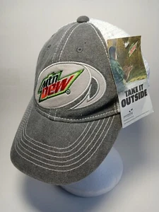 Mtn Dew Take it Outside Grey White Mesh Adjustable Trucker Baseball Hat Cap NOS - Picture 1 of 3