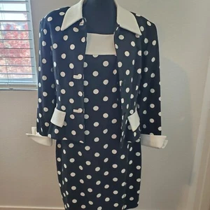 Vintage JS Collections Evening Party Dress Size 10 Black and White Polka Dot - Picture 1 of 10