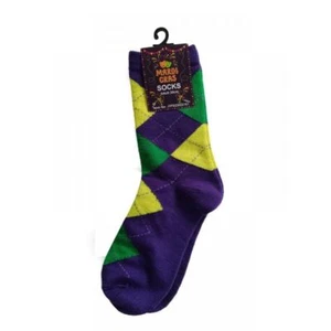 Mardi Gras Purple Green Yellow Regular Harlequin Diamond Socks One Size - Picture 1 of 3